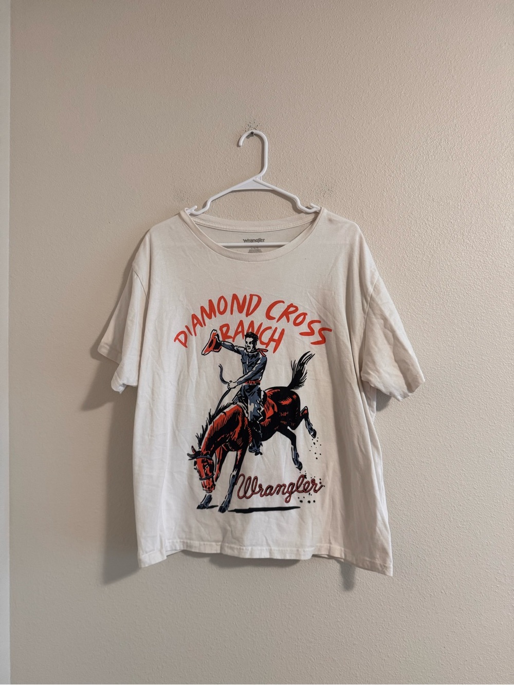 Wrangler Cream Short Sleeve Tee with Red and Black Rodeo Graphic